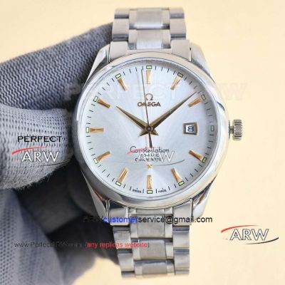 AAA replica Omega De Ville silver dial stainless steel watch 39mm